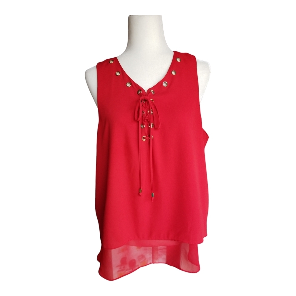 Red Sleeveless Gromneted Lace-Up Blouson Top Size 16
